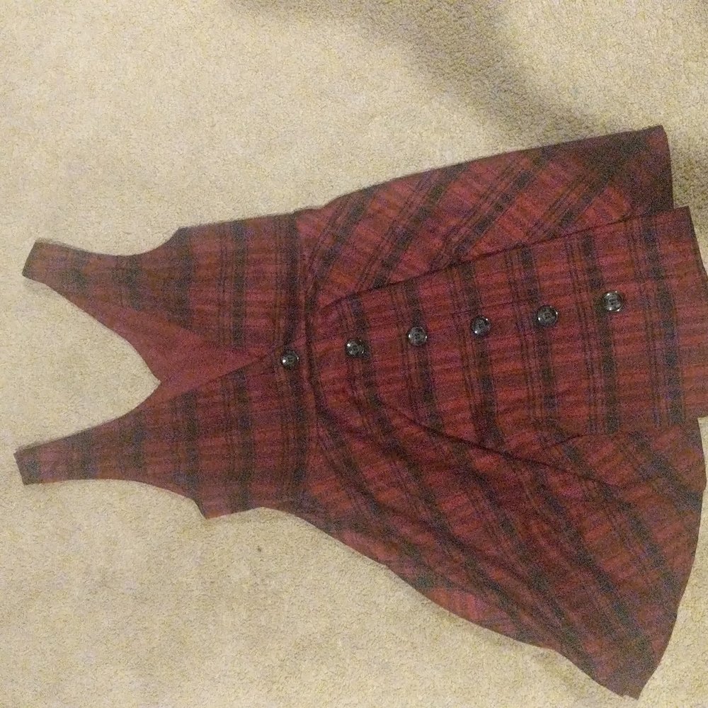 Girls red and black plaid dress with  buttons size 10-12